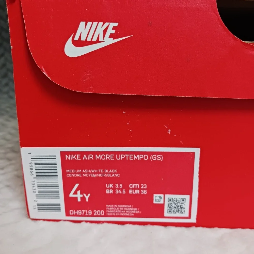 Nike Air More Uptempo GS Medium Ash Red White Black Basketball Shoes Size 4Y